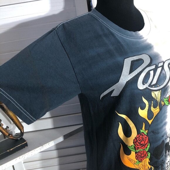 Y2K Grunge Poison Band Graphic Tee Split-tone Tie-dye Gray Cream sz S - Picture 10 of 11